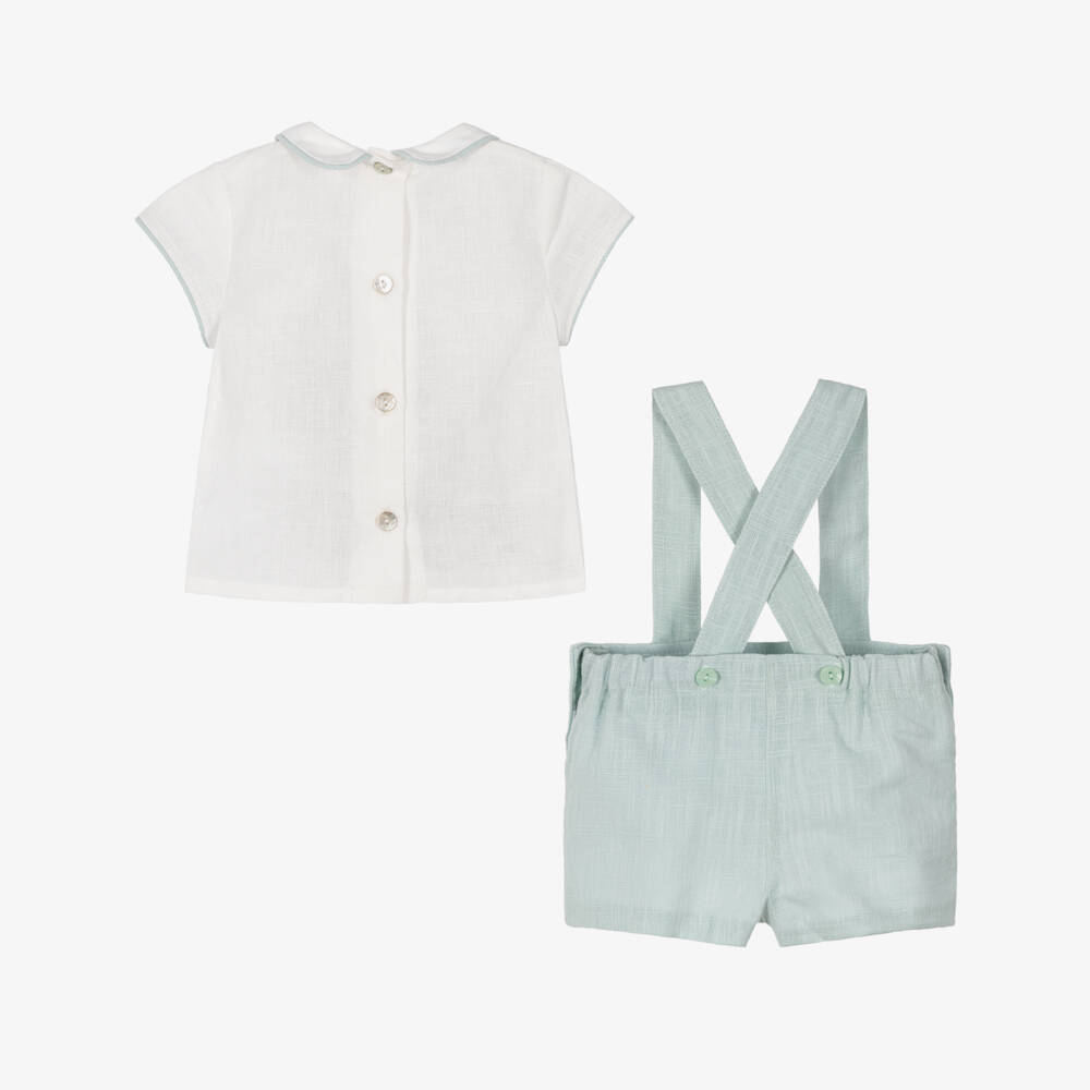 Foque-Boys Pale Green Linen & Cotton Shorts Set | Childrensalon
