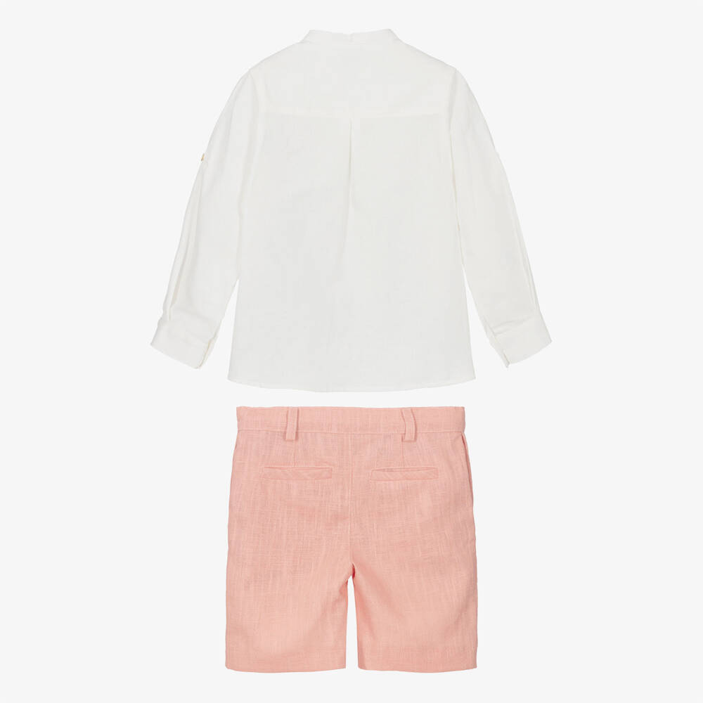 Foque-Boys Pink Linen & Cotton Shorts Set | Childrensalon