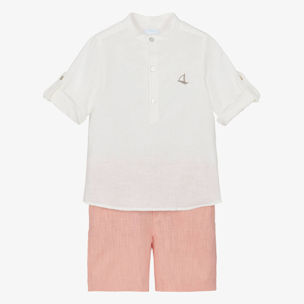 Foque-Boys Pink Linen & Cotton Shorts Set | Childrensalon