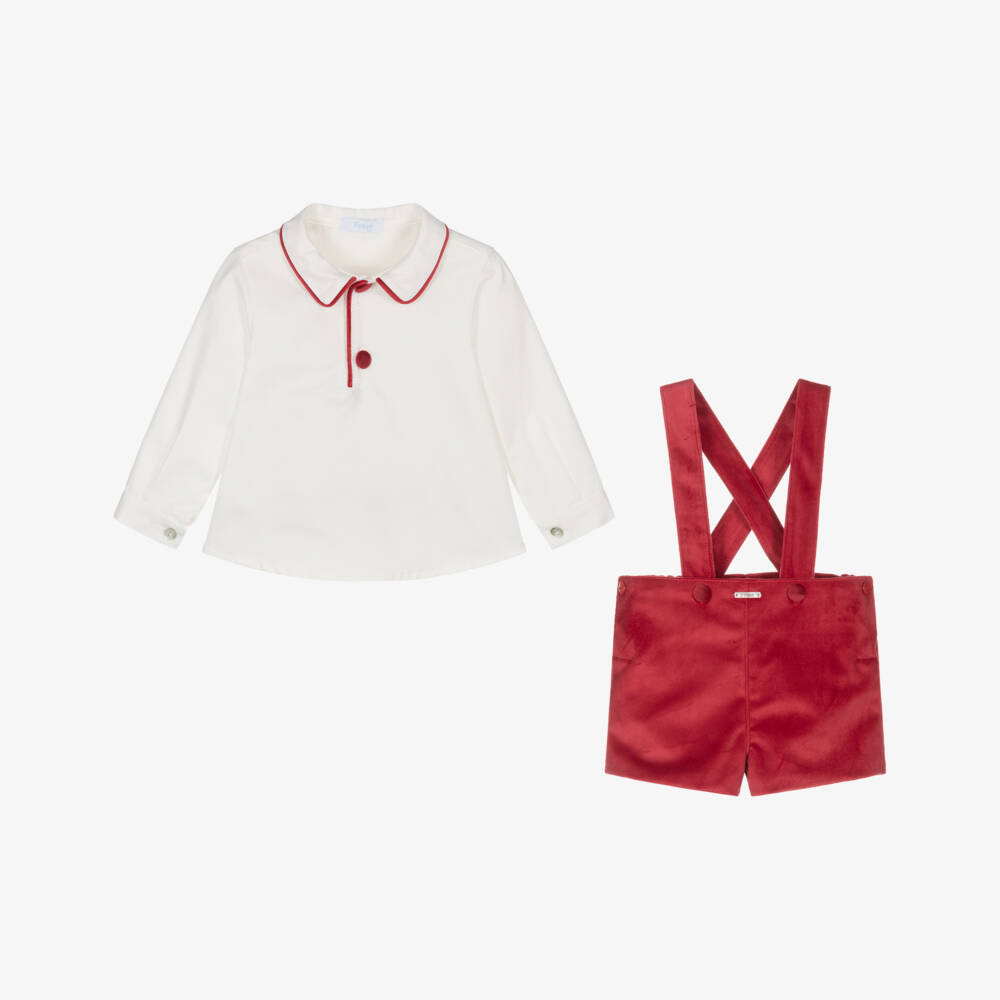 Foque-Boys Red Velvet Shorts Set | Childrensalon