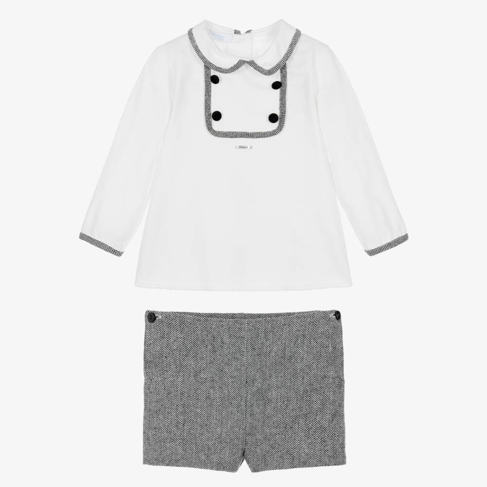 Foque-Boys White & Black Chevron Cotton Shorts Set | Childrensalon