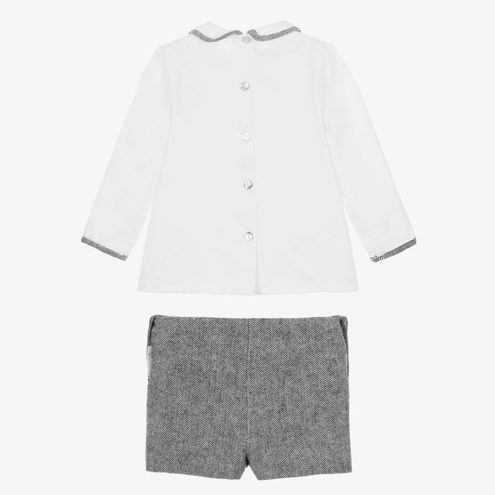 Foque-Boys White & Black Chevron Cotton Shorts Set | Childrensalon
