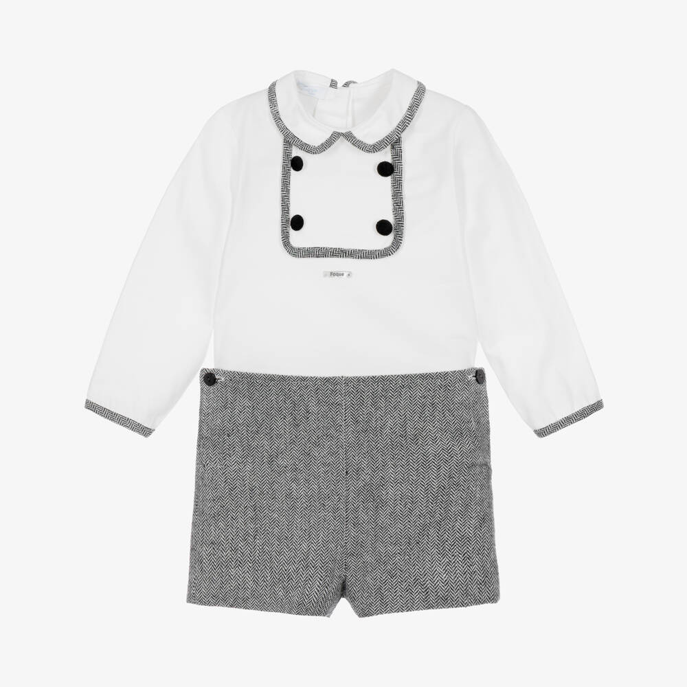 Foque-Boys White & Black Chevron Cotton Shorts Set | Childrensalon