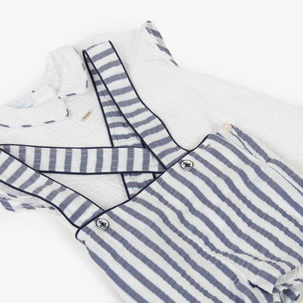 Foque-Boys White & Blue Striped Seersucker Shorts Set | Childrensalon