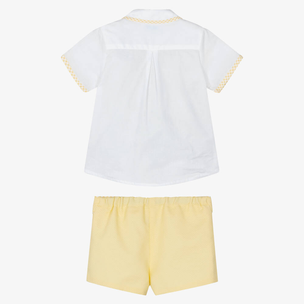 Foque-Boys White & Yellow Cotton Shorts Set | Childrensalon