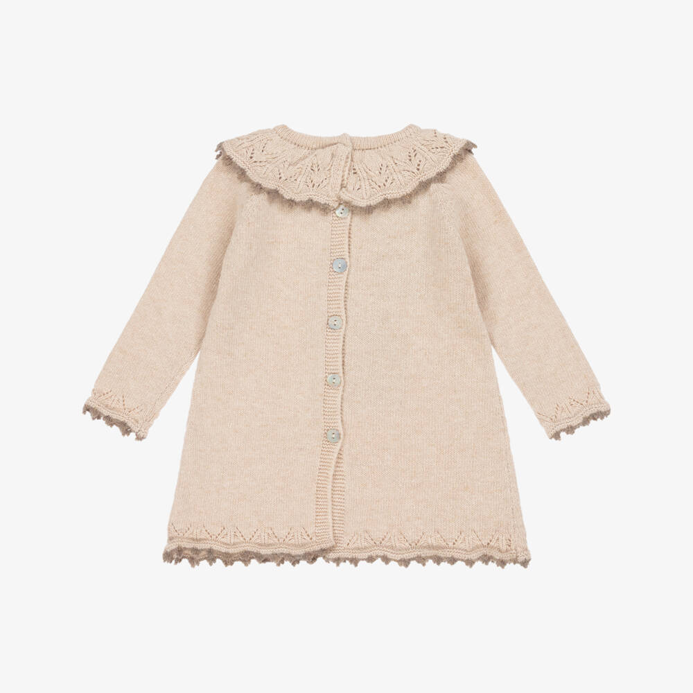 Foque-Girls Beige Deer Knitted Dress | Childrensalon