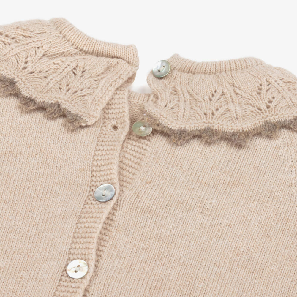 Foque-Girls Beige Deer Knitted Dress | Childrensalon