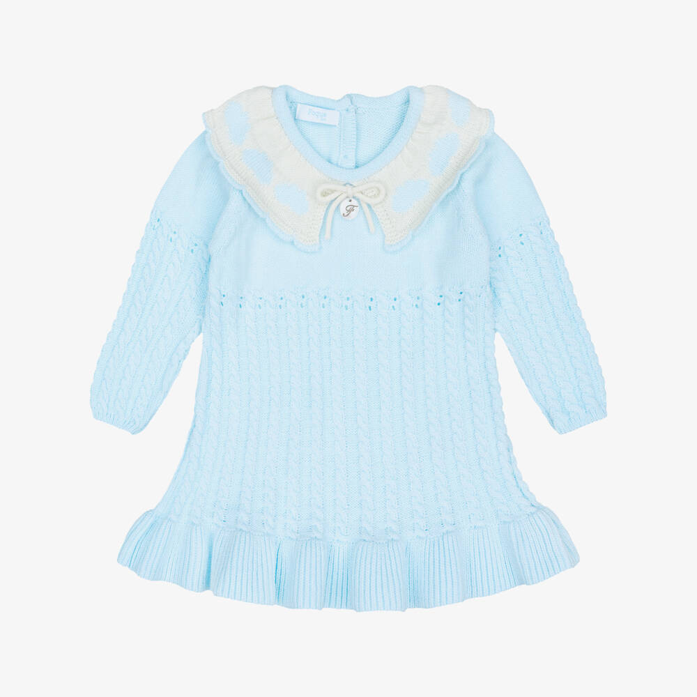 Foque-Girls Blue Cable Knit Ruffle Hem Dress | Childrensalon