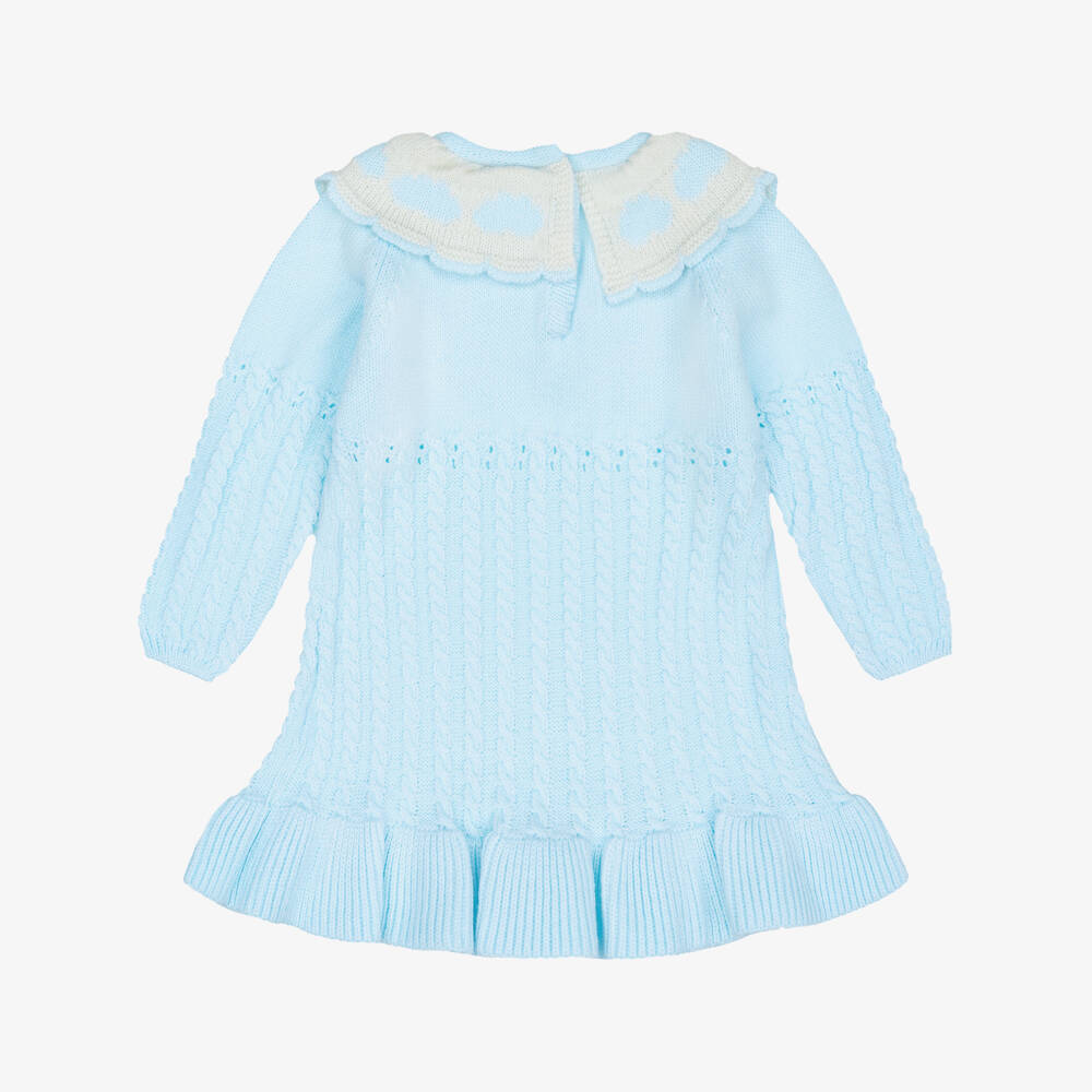 Foque-Girls Blue Cable Knit Ruffle Hem Dress | Childrensalon