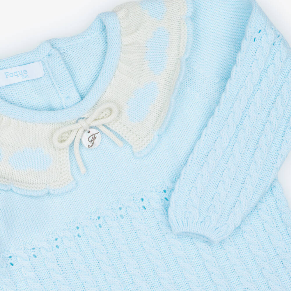 Foque-Girls Blue Cable Knit Ruffle Hem Dress | Childrensalon