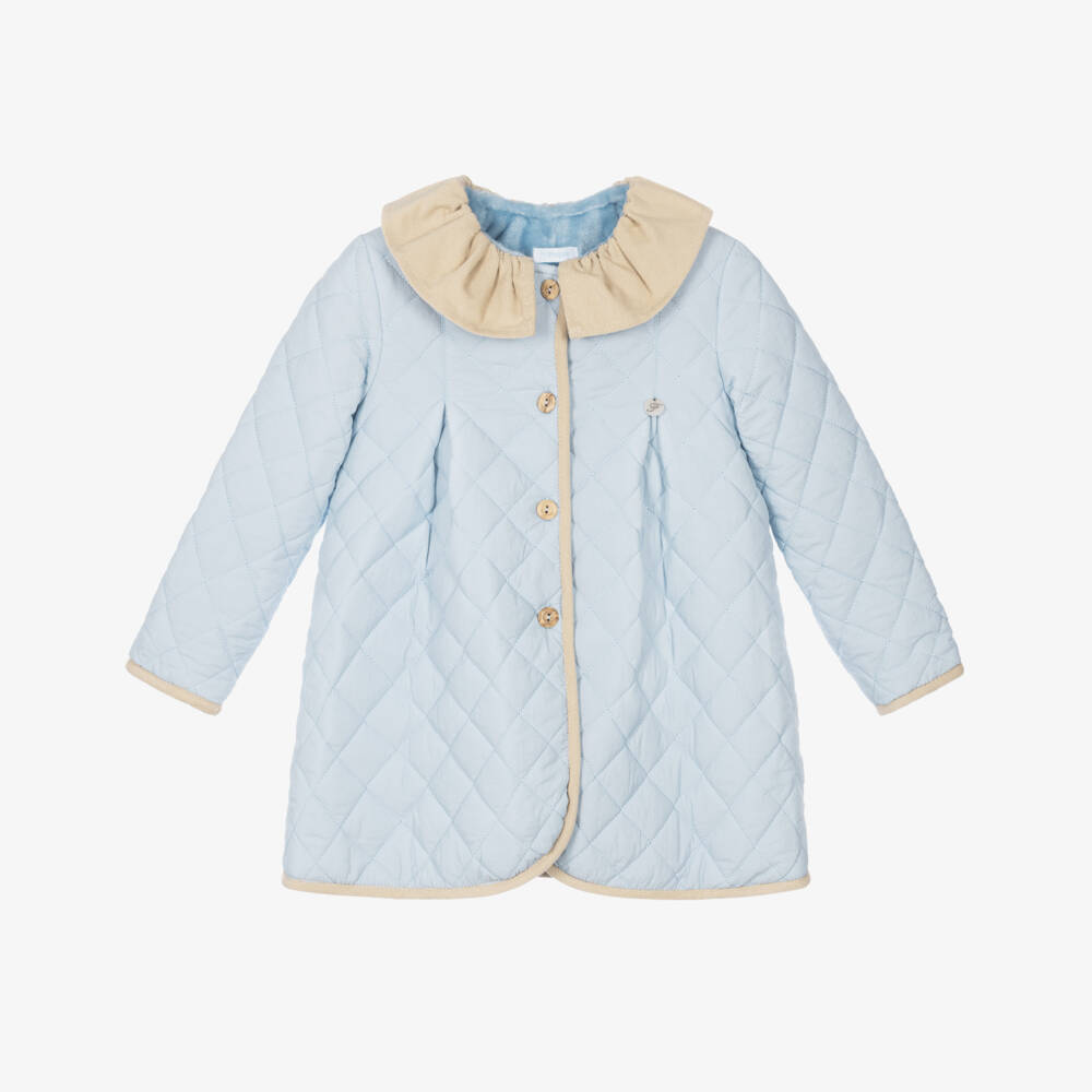 Foque-Girls Blue Quilted Coat with Plush Lining | Childrensalon