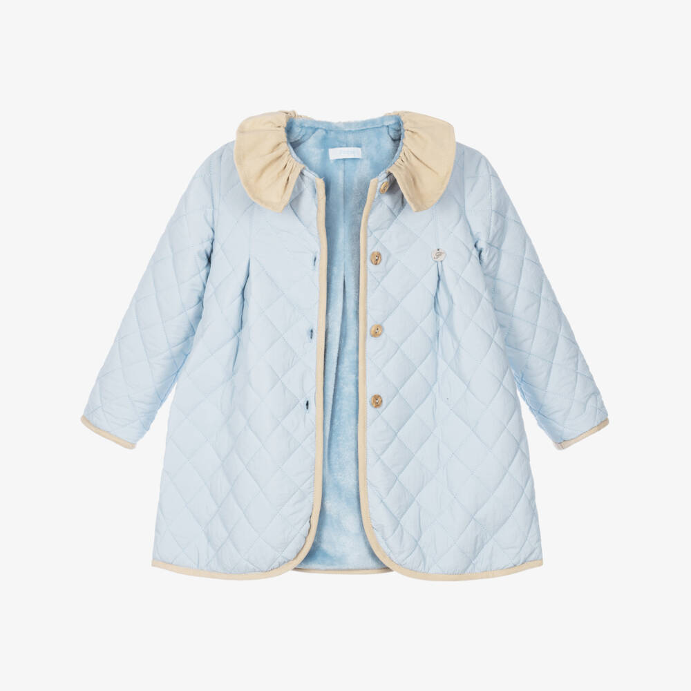 Foque-Girls Blue Quilted Coat with Plush Lining | Childrensalon