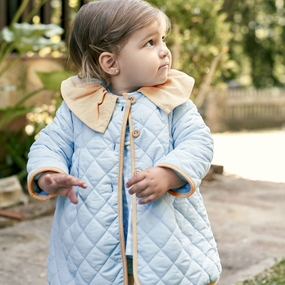 Foque-Girls Blue Quilted Coat with Plush Lining | Childrensalon