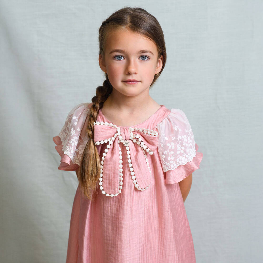 Foque-فستان بأكمام دانتيل لون زهري فاتح للبنات | Childrensalon