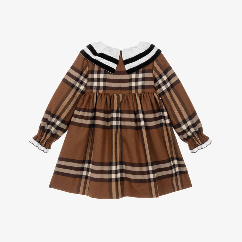 Foque-Girls Brown Check Dress with Contrast Collar | Childrensalon