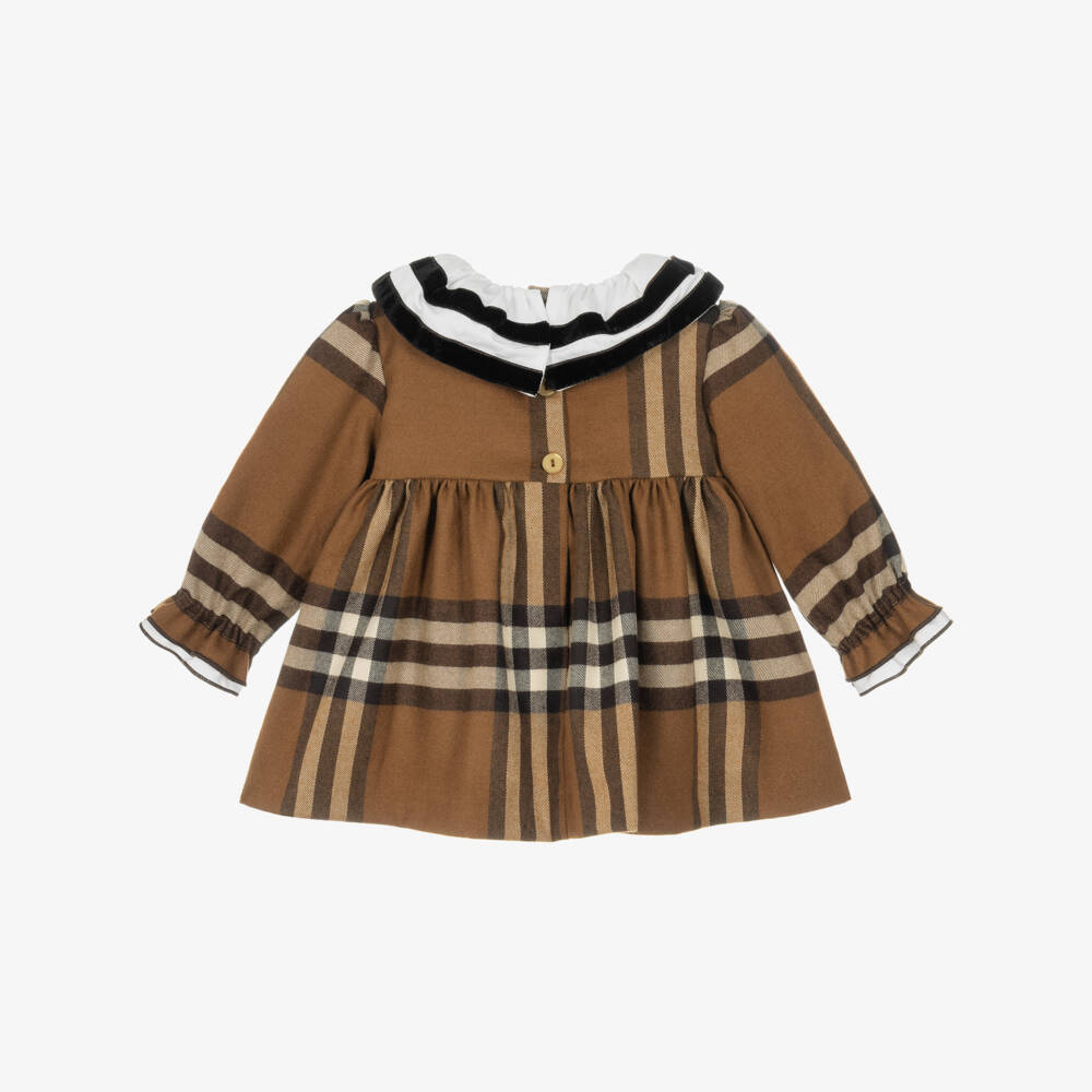 Foque-Girls Brown Check Dress with Contrast Collar | Childrensalon