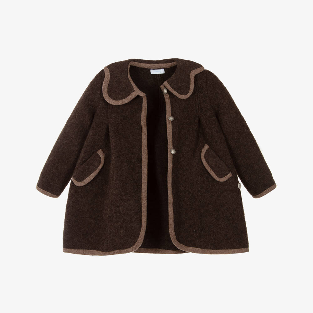 Foque-Girls Brown Felted Wool Coat | Childrensalon