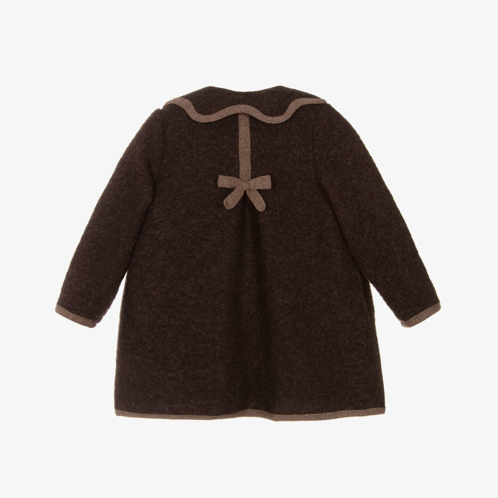 Foque-Girls Brown Felted Wool Coat | Childrensalon