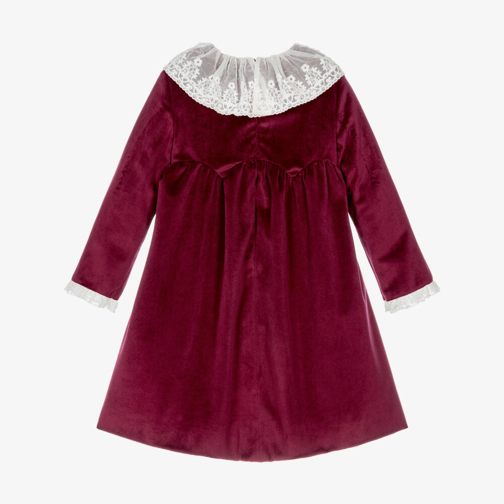 Foque-Girls Burgundy Velvet Dress with Lace Collar | Childrensalon