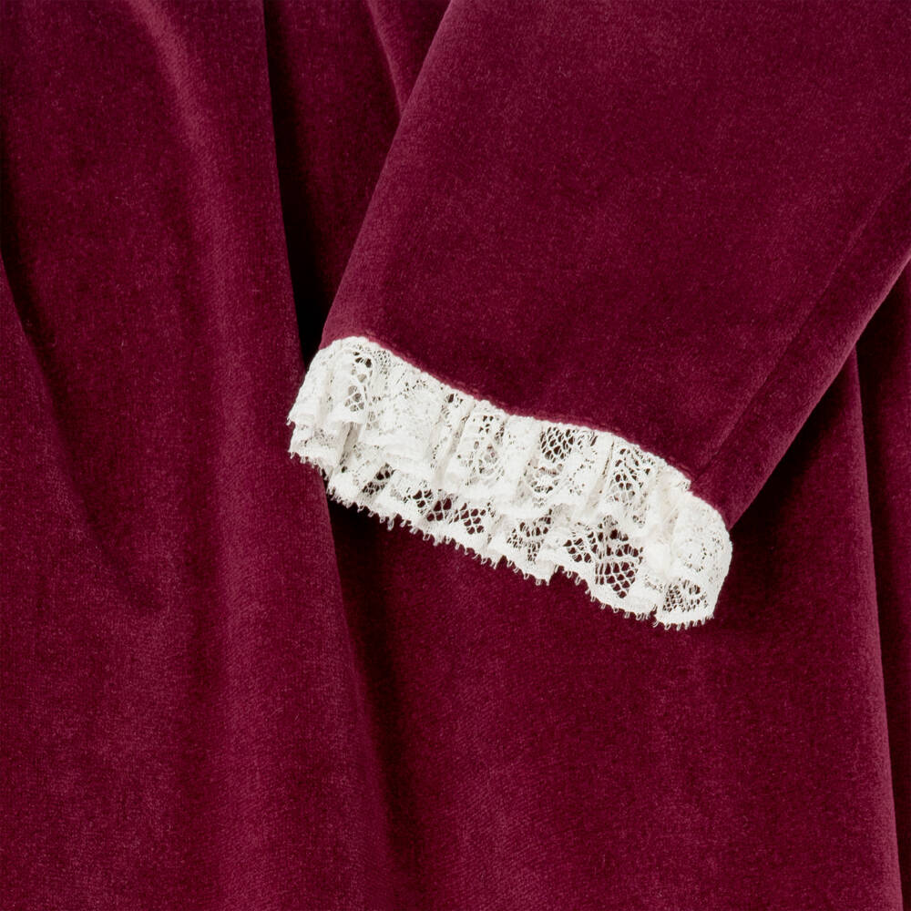 Foque-Girls Burgundy Velvet Dress with Lace Collar | Childrensalon