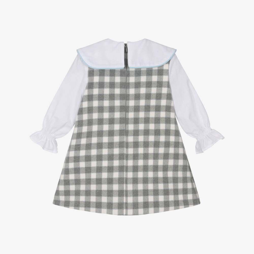 Foque-Girls Grey Checked Brushed Cotton Dress | Childrensalon