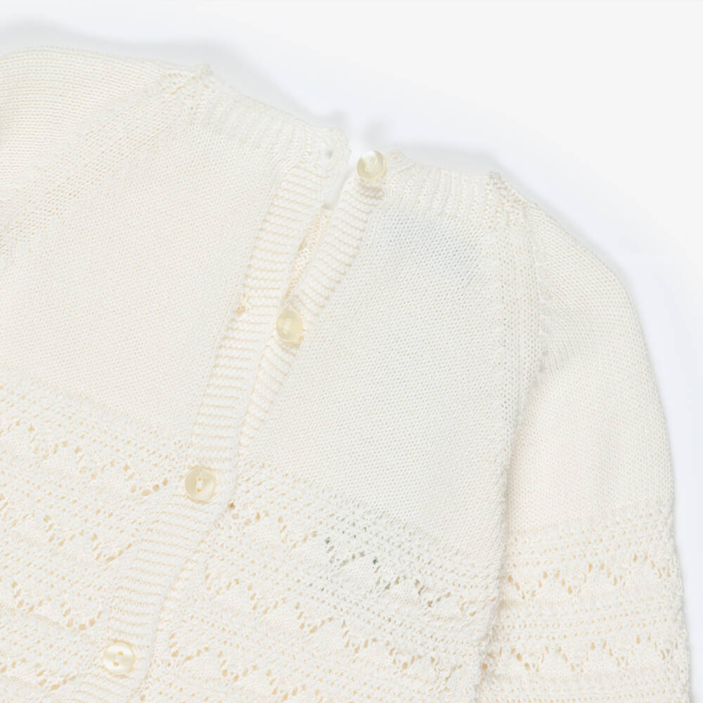 Foque-Girls Ivory Cotton Pointelle Knit Babysuit Set | Childrensalon