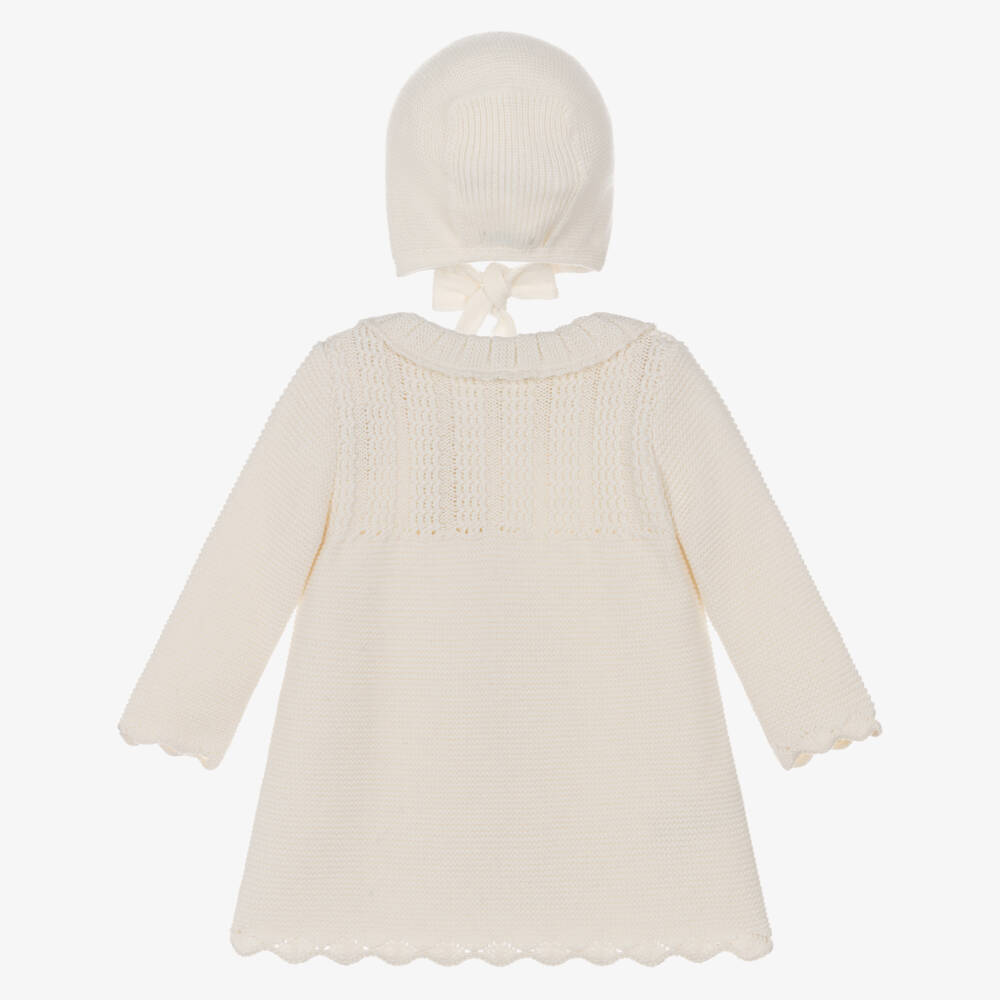 Foque-طقم معطف وبونيه محبوك لون عاجي للبنات الرضع | Childrensalon