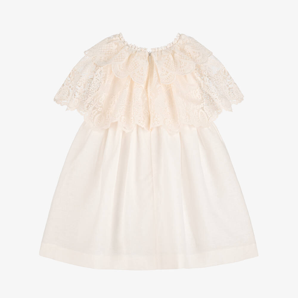 Foque-Платье кремовое с кружевным воротником для девочек | Childrensalon