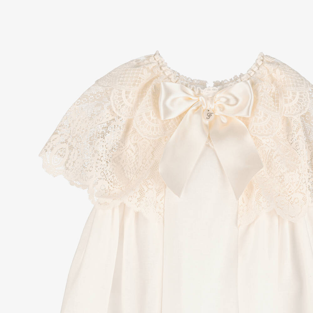 Foque-Платье кремовое с кружевным воротником для девочек | Childrensalon