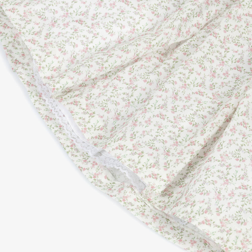Foque-Girls Ivory & Pink Floral Print Cotton Dress | Childrensalon
