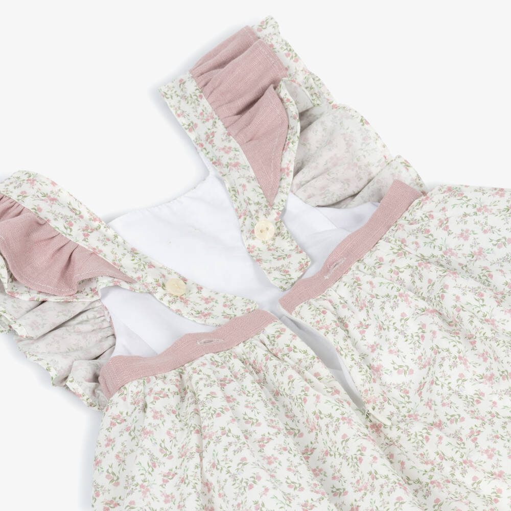 Foque-Girls Ivory & Pink Floral Print Cotton Dress | Childrensalon