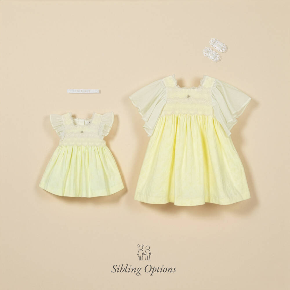 Foque-Girls Lace Trimmed Pastel Yellow Dress | Childrensalon