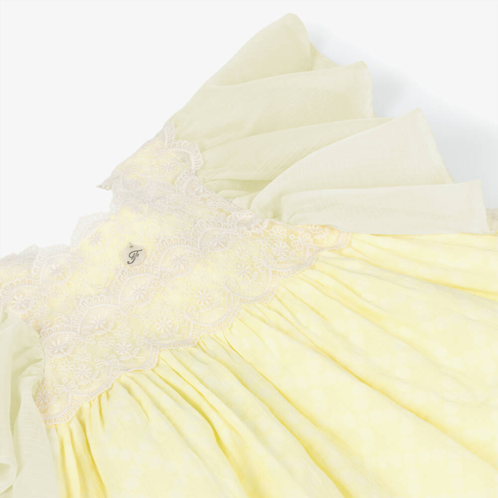 Foque-Girls Lace Trimmed Pastel Yellow Dress | Childrensalon