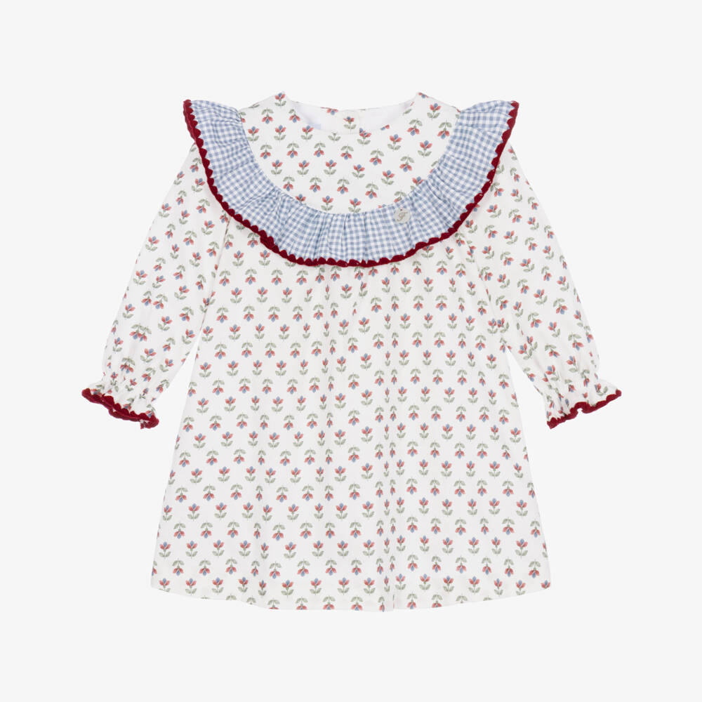 Foque-Girls Off-White Cotton Dress with Floral Pattern | Childrensalon