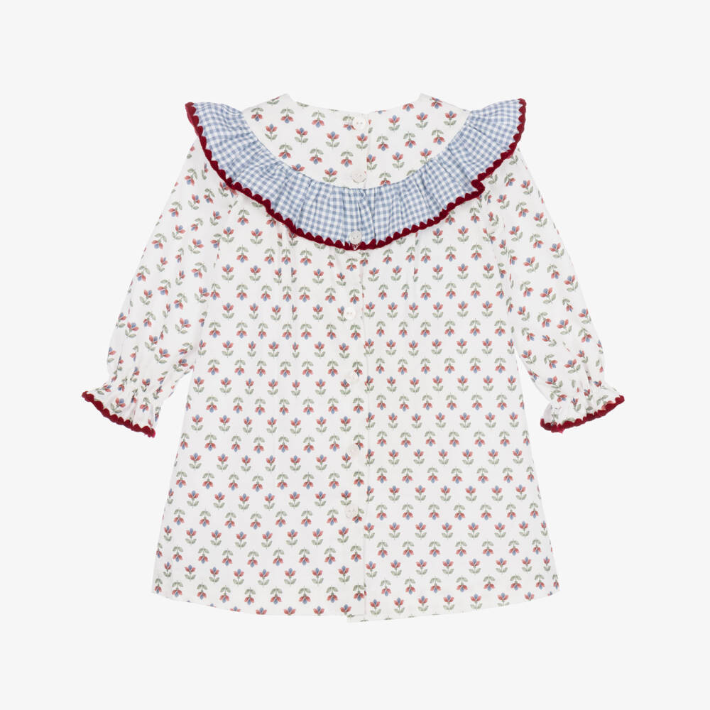 Foque-Girls Off-White Cotton Dress with Floral Pattern | Childrensalon