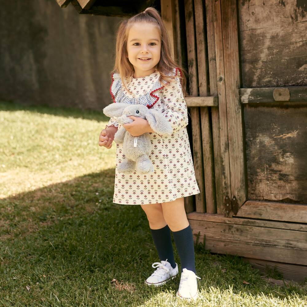 Foque-Girls Off-White Cotton Dress with Floral Pattern | Childrensalon