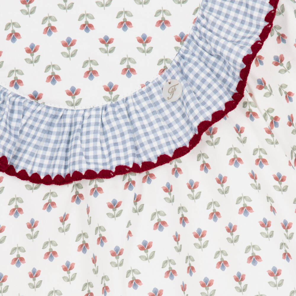 Foque-Girls Off-White Cotton Dress with Floral Pattern | Childrensalon
