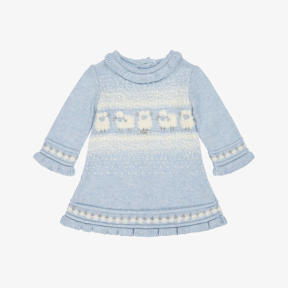 Foque-Girls Pale Blue Lamb Knitted Dress | Childrensalon
