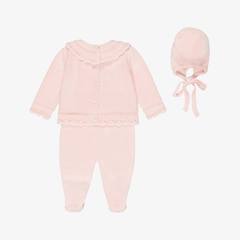 Foque-Girls Pink Cotton Patterned Knit Babysuit Set | Childrensalon