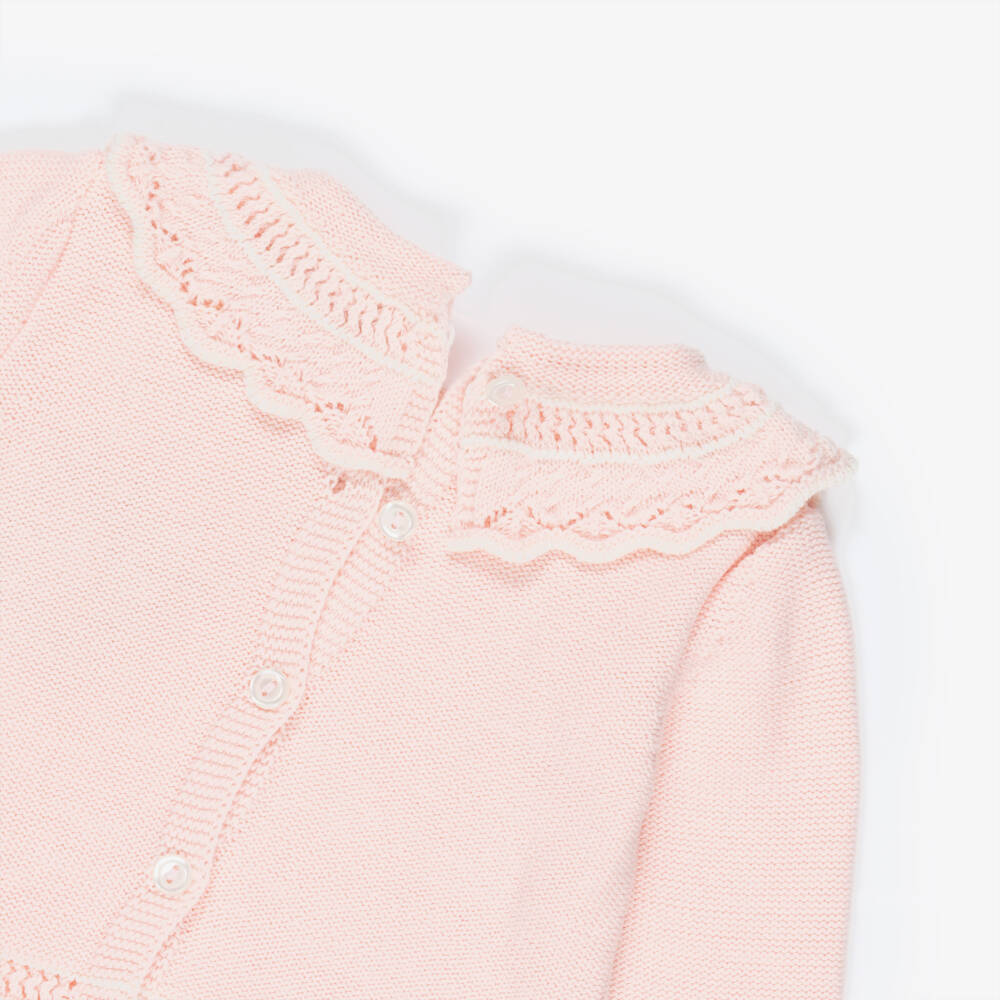 Foque-Girls Pink Cotton Patterned Knit Babysuit Set | Childrensalon