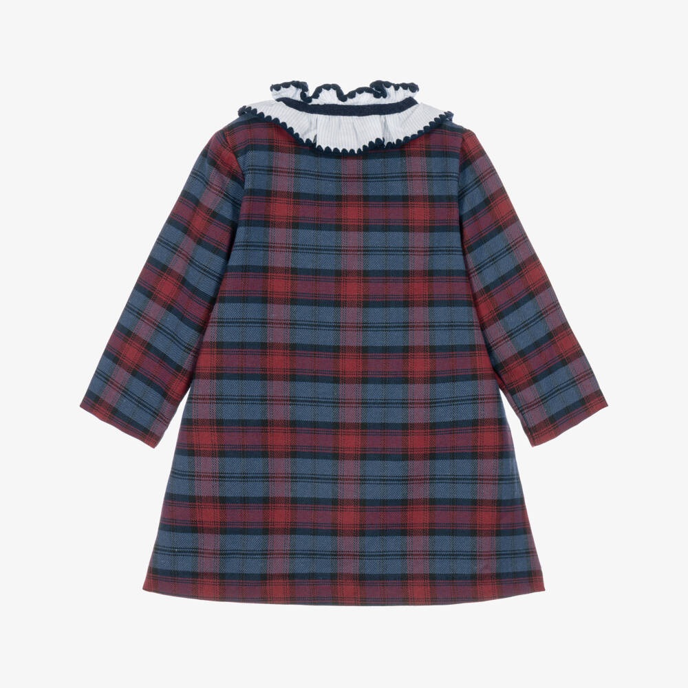 Foque-Girls Red & Blue Check Dress with Striped Collar | Childrensalon