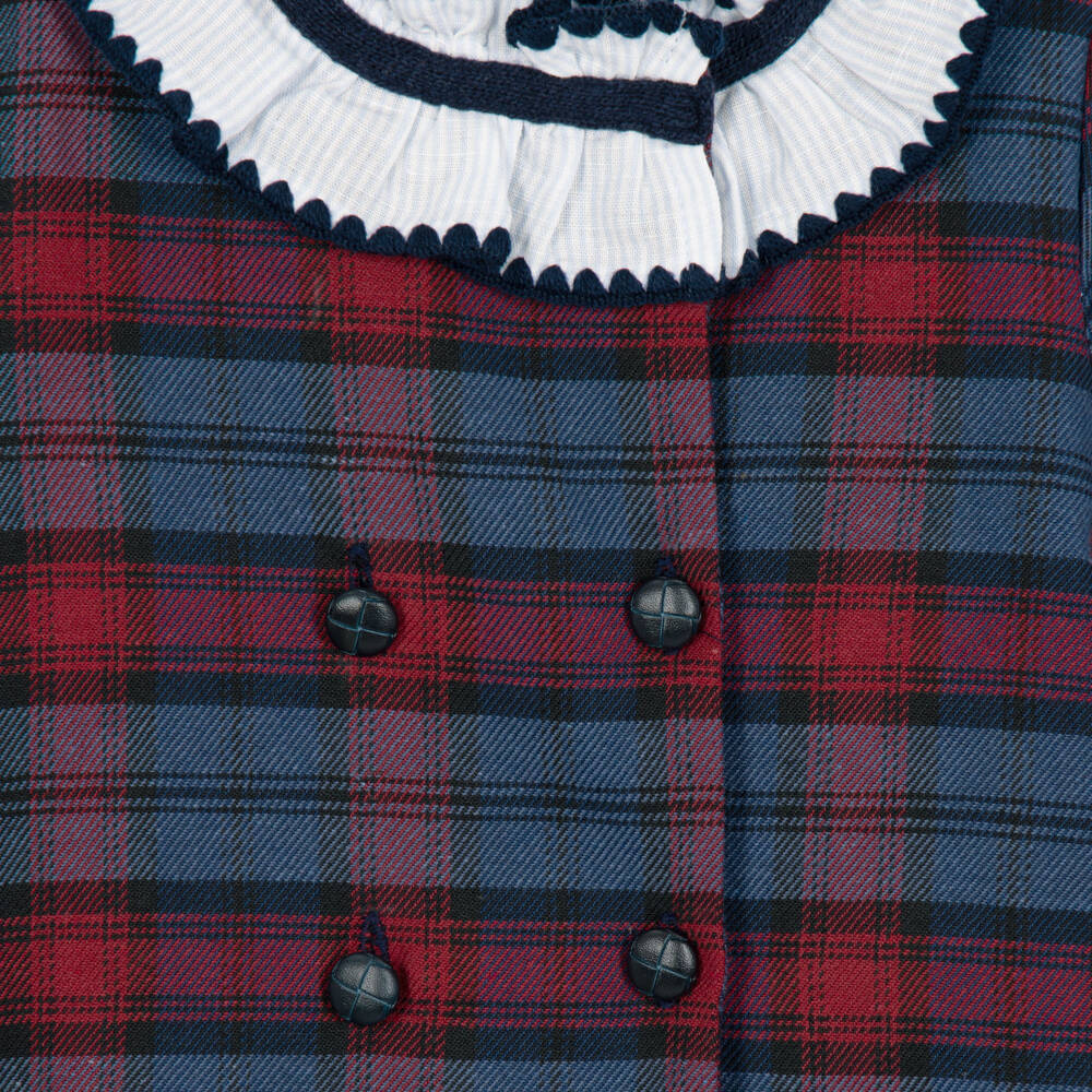 Foque-Girls Red & Blue Check Dress with Striped Collar | Childrensalon
