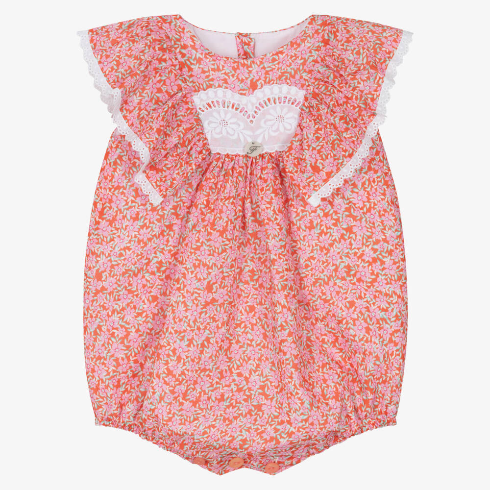 Foque-Girls Red & Pink Floral Cotton Shortie | Childrensalon