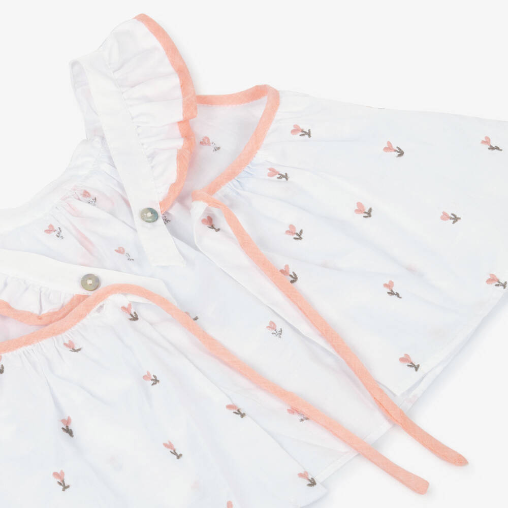 Foque-طقم شورت وبلوزة قطن لون أبيض للبنات | Childrensalon