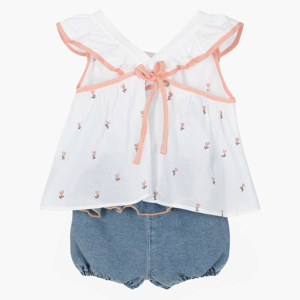 Foque-طقم شورت وبلوزة قطن لون أبيض للبنات | Childrensalon