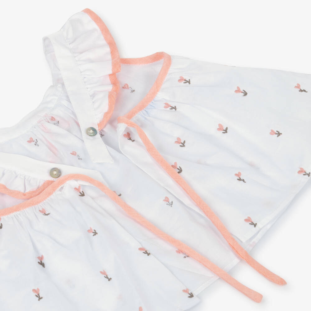 Foque-Girls White Floral Cotton Top & Denim Shorts Set | Childrensalon