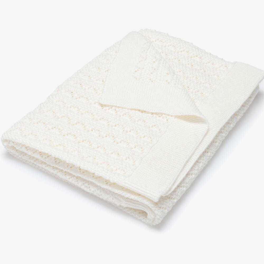 Foque-Ivory Cotton Lacy Knit Blanket (95cm) | Childrensalon