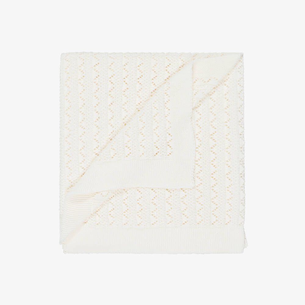Foque-Ivory Cotton Lacy Knit Blanket (95cm) | Childrensalon