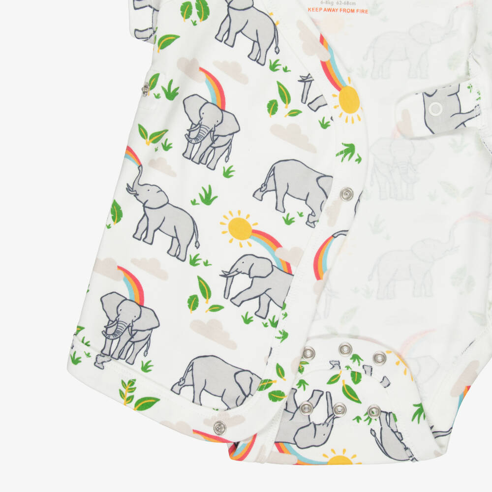 Frugi-Baby Boys White Cotton Elephant Print Bodyvests (2 Pack) | Childrensalon