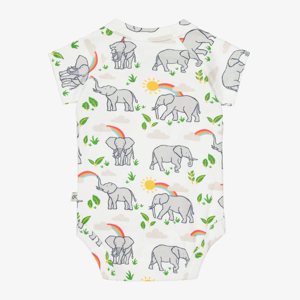 Frugi-Baby Boys White Cotton Elephant Print Bodyvests (2 Pack) | Childrensalon